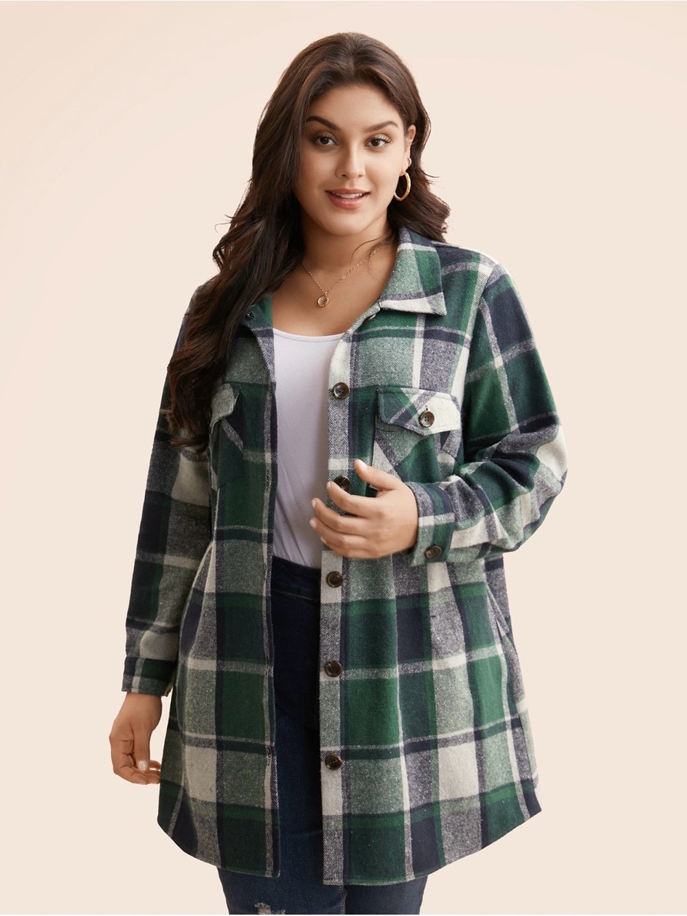 BloomChic Green Plaid Shacket Long Jacket size L (12)